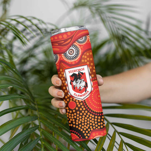 St. George Illawarra Dragons Skinny Tumbler Aboriginal Dot Pattern - Rugby Mascot Heritage Pride