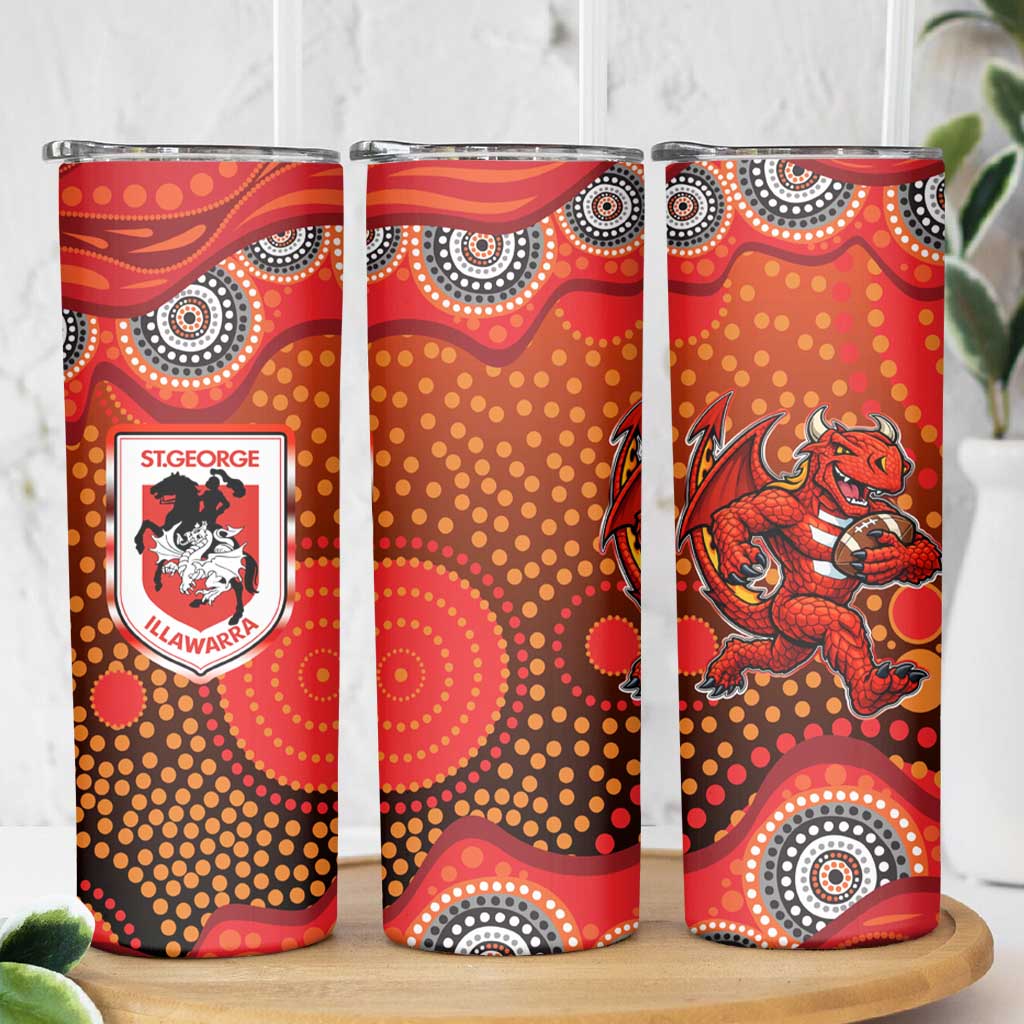 St. George Illawarra Dragons Skinny Tumbler Aboriginal Dot Pattern - Rugby Mascot Heritage Pride