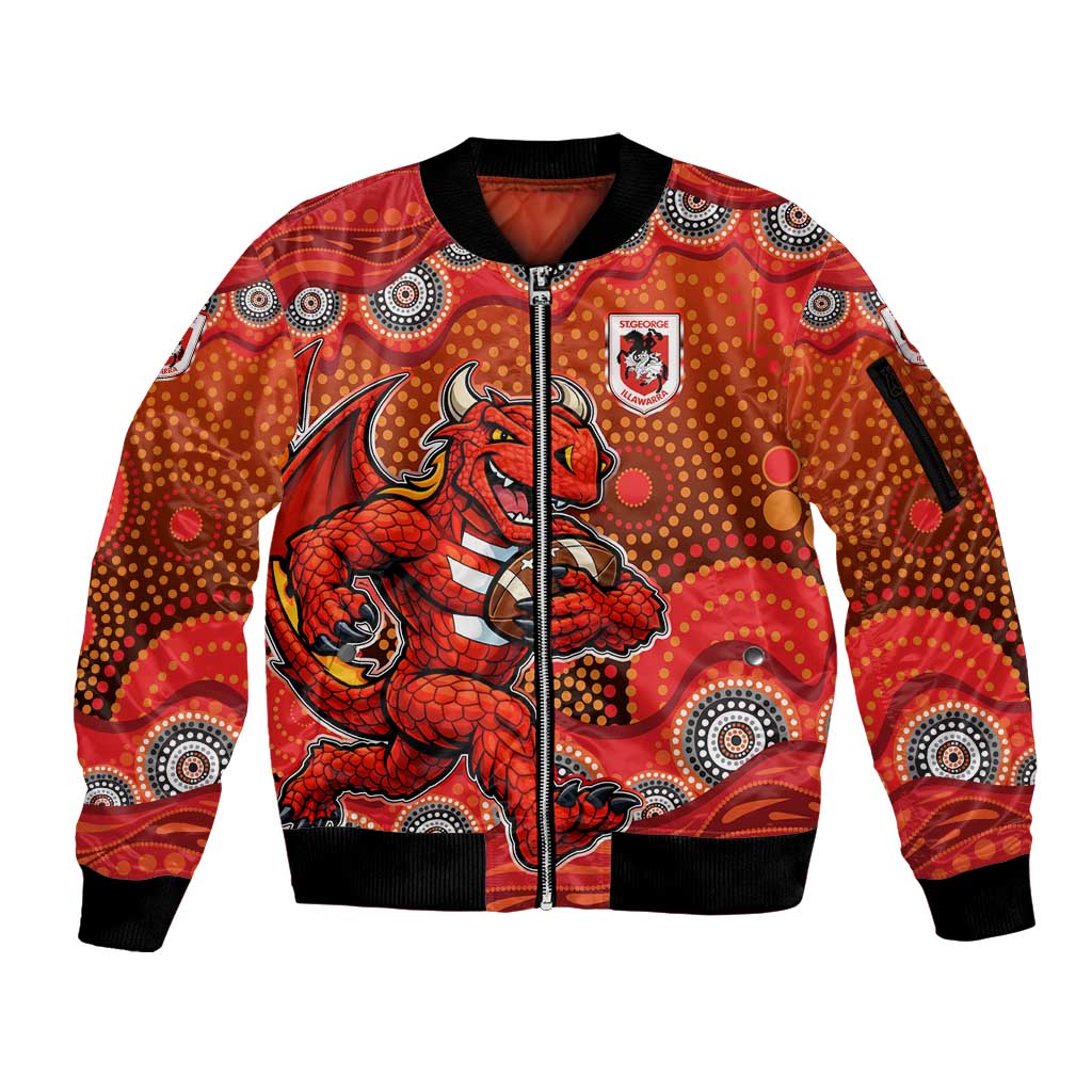 St. George Illawarra Dragons Sleeve Zip Bomber Jacket Aboriginal Dot Pattern - Rugby Mascot Heritage Pride
