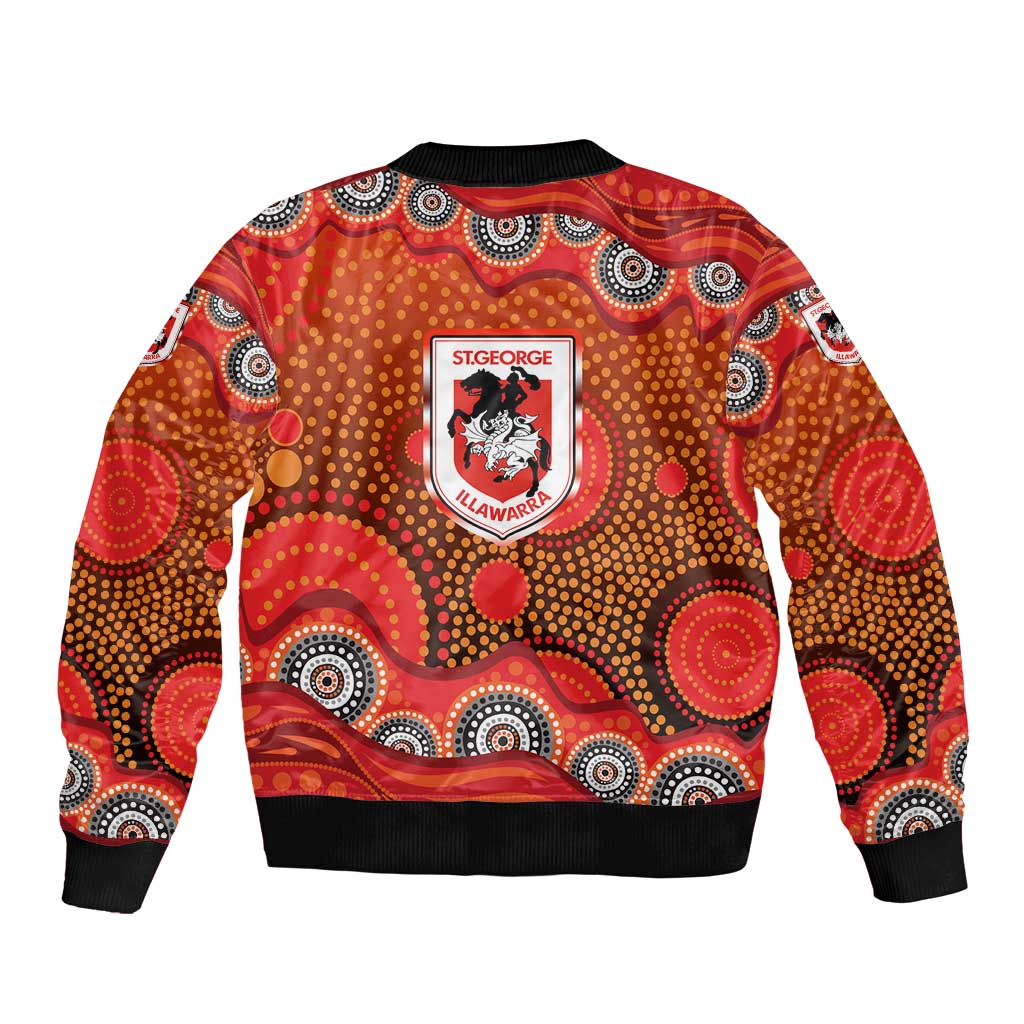 St. George Illawarra Dragons Sleeve Zip Bomber Jacket Aboriginal Dot Pattern - Rugby Mascot Heritage Pride