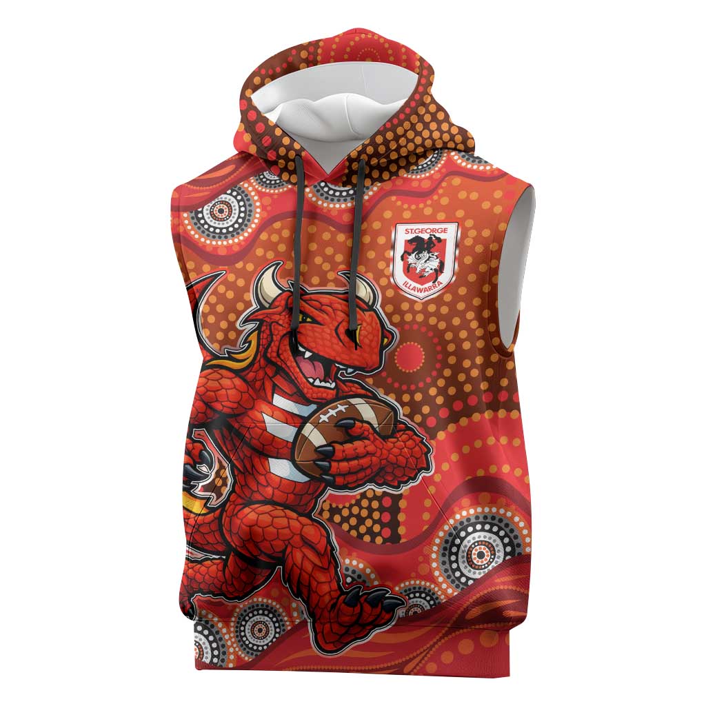 St. George Illawarra Dragons Sleeveless Hoodie Aboriginal Dot Pattern - Rugby Mascot Heritage Pride