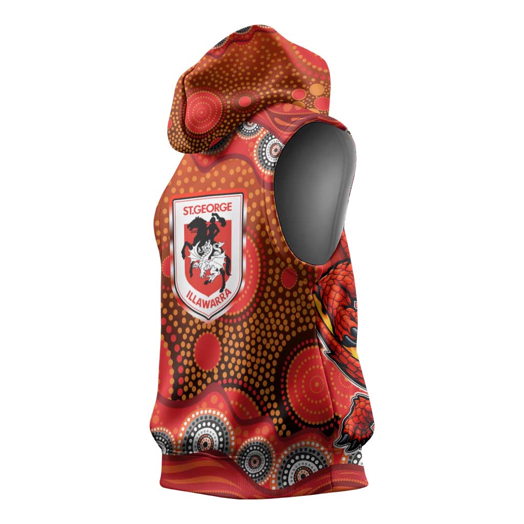 St. George Illawarra Dragons Sleeveless Hoodie Aboriginal Dot Pattern - Rugby Mascot Heritage Pride