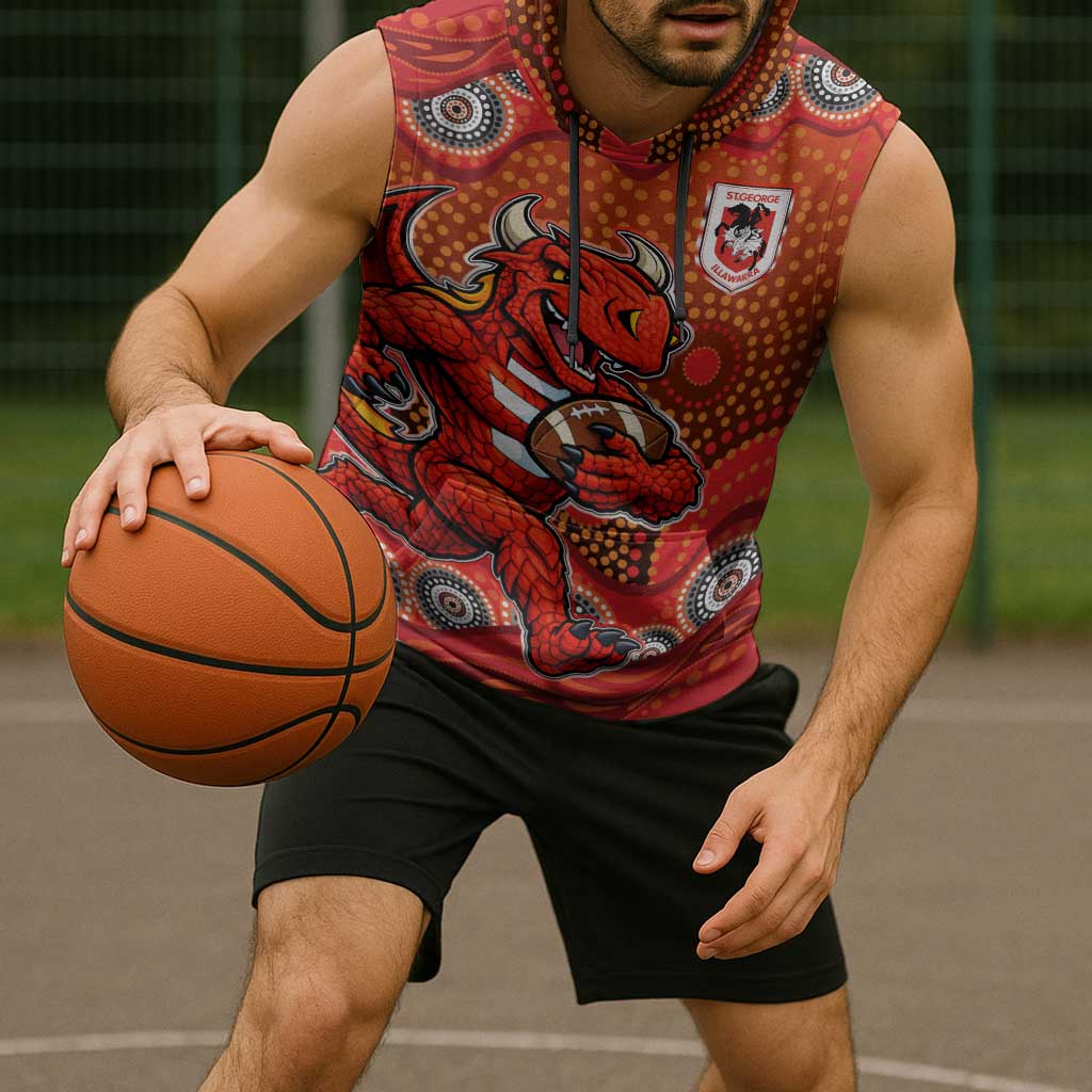St. George Illawarra Dragons Sleeveless Hoodie Aboriginal Dot Pattern - Rugby Mascot Heritage Pride