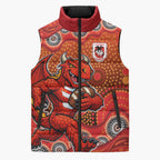 St. George Illawarra Dragons Sleeveless Puffer Jacket Aboriginal Dot Pattern - Rugby Mascot Heritage Pride