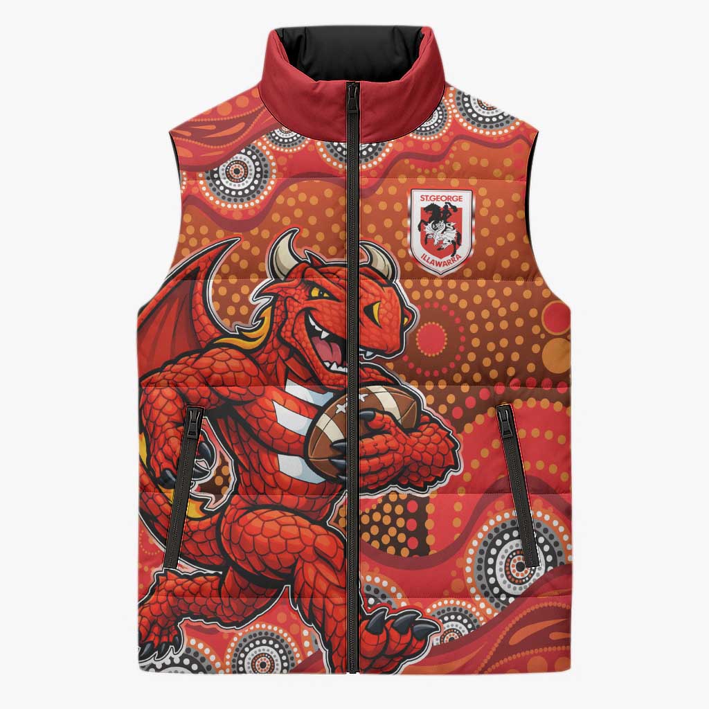 St. George Illawarra Dragons Sleeveless Puffer Jacket Aboriginal Dot Pattern - Rugby Mascot Heritage Pride