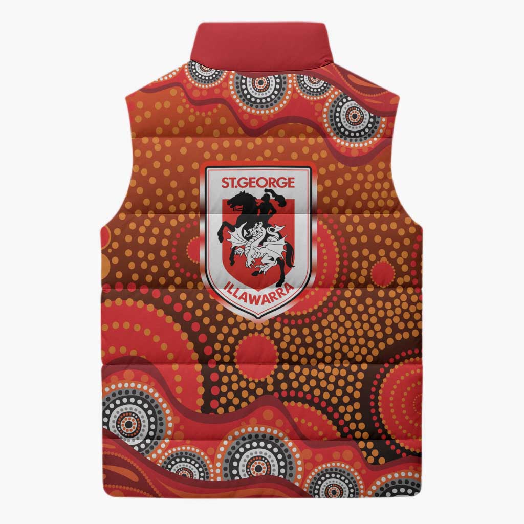 St. George Illawarra Dragons Sleeveless Puffer Jacket Aboriginal Dot Pattern - Rugby Mascot Heritage Pride