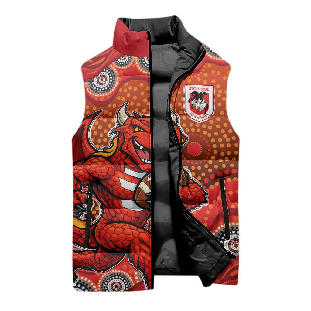 St. George Illawarra Dragons Sleeveless Puffer Jacket Aboriginal Dot Pattern - Rugby Mascot Heritage Pride