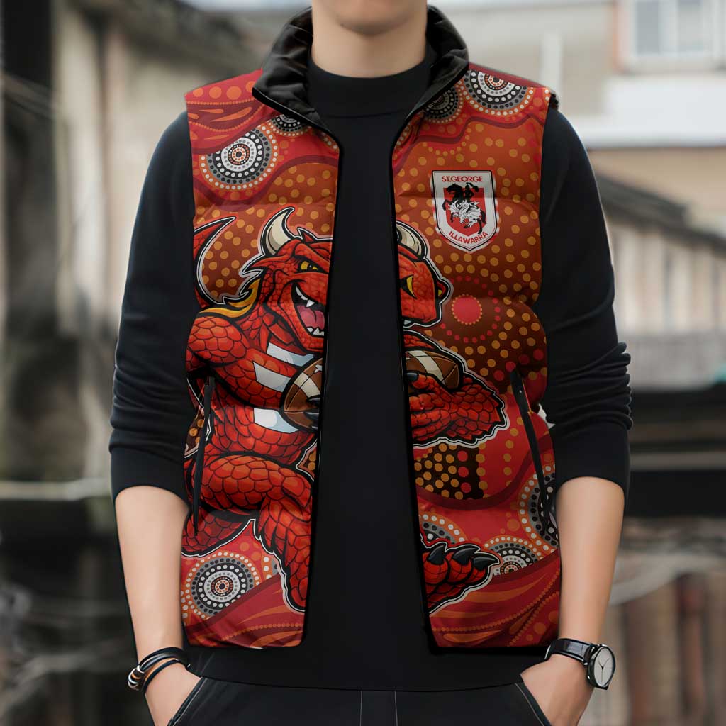 St. George Illawarra Dragons Sleeveless Puffer Jacket Aboriginal Dot Pattern - Rugby Mascot Heritage Pride