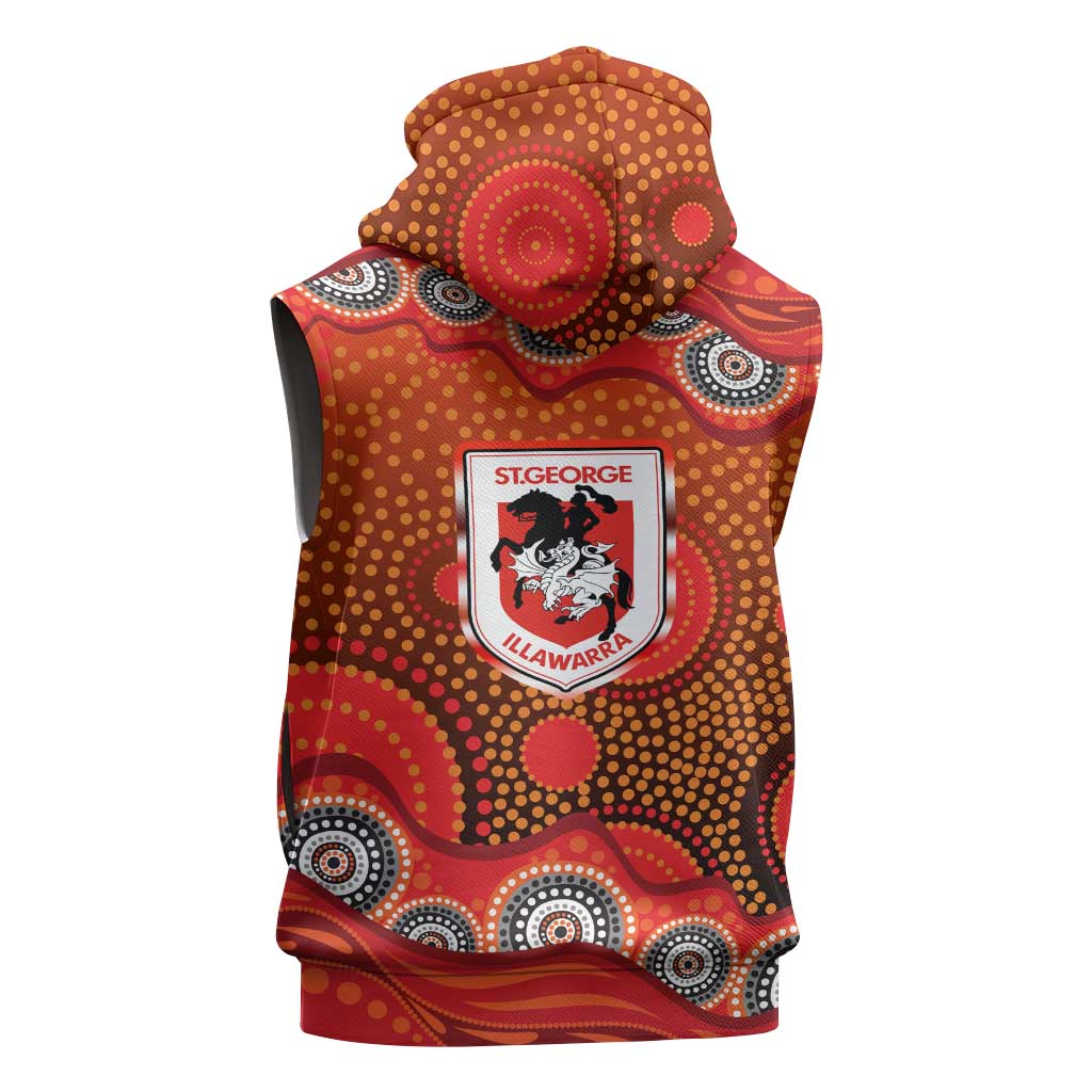 St. George Illawarra Dragons Sleeveless Zip Hoodie Aboriginal Dot Pattern - Rugby Mascot Heritage Pride