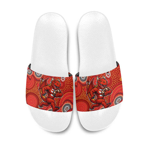 St. George Illawarra Dragons Slide Sandals Aboriginal Dot Pattern - Rugby Mascot Heritage Pride