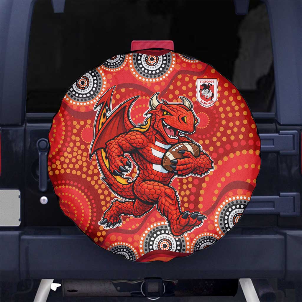 St. George Illawarra Dragons Spare Tire Cover Aboriginal Dot Pattern - Rugby Mascot Heritage Pride