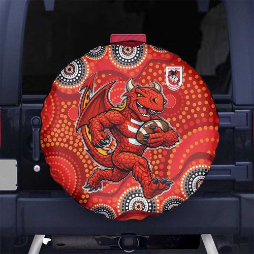 St. George Illawarra Dragons Spare Tire Cover Aboriginal Dot Pattern - Rugby Mascot Heritage Pride