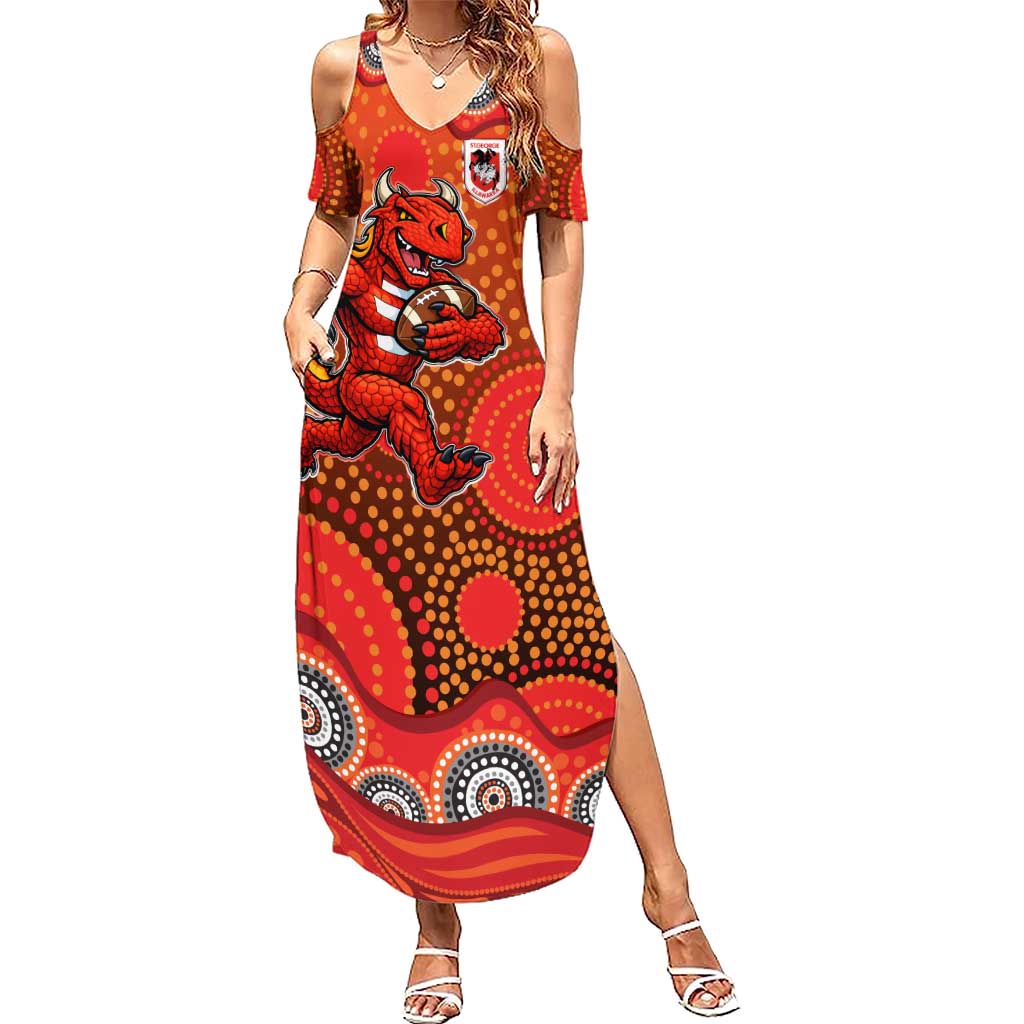 St. George Illawarra Dragons Summer Maxi Dress Aboriginal Dot Pattern - Rugby Mascot Heritage Pride