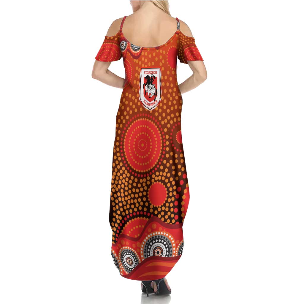St. George Illawarra Dragons Summer Maxi Dress Aboriginal Dot Pattern - Rugby Mascot Heritage Pride