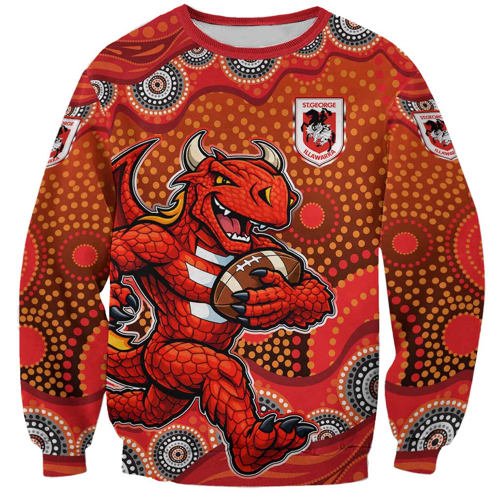 St. George Illawarra Dragons Sweatshirt Aboriginal Dot Pattern - Rugby Mascot Heritage Pride