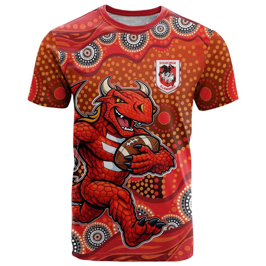 St. George Illawarra Dragons T Shirt Aboriginal Dot Pattern - Rugby Mascot Heritage Pride