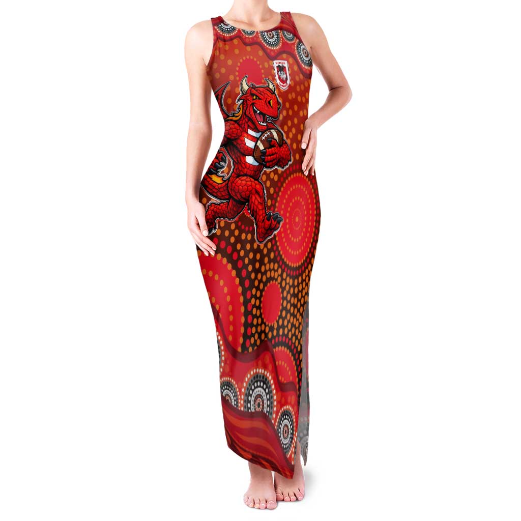 St. George Illawarra Dragons Tank Maxi Dress Aboriginal Dot Pattern - Rugby Mascot Heritage Pride