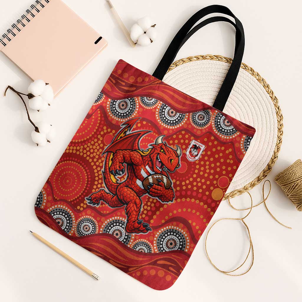 St. George Illawarra Dragons Tote Bag Aboriginal Dot Pattern - Rugby Mascot Heritage Pride