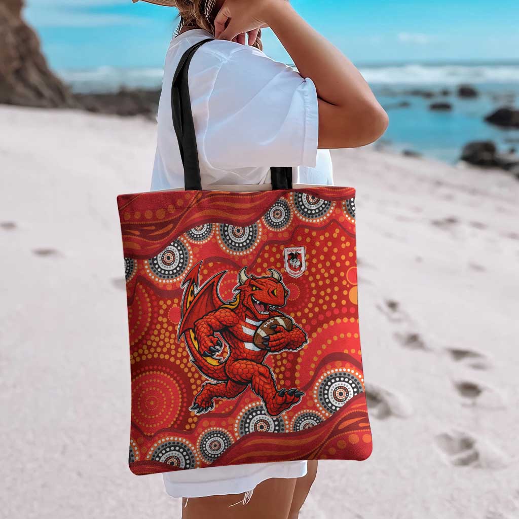 St. George Illawarra Dragons Tote Bag Aboriginal Dot Pattern - Rugby Mascot Heritage Pride