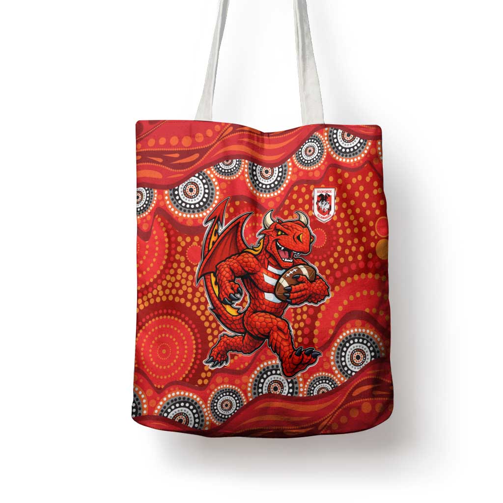St. George Illawarra Dragons Tote Bag Aboriginal Dot Pattern - Rugby Mascot Heritage Pride