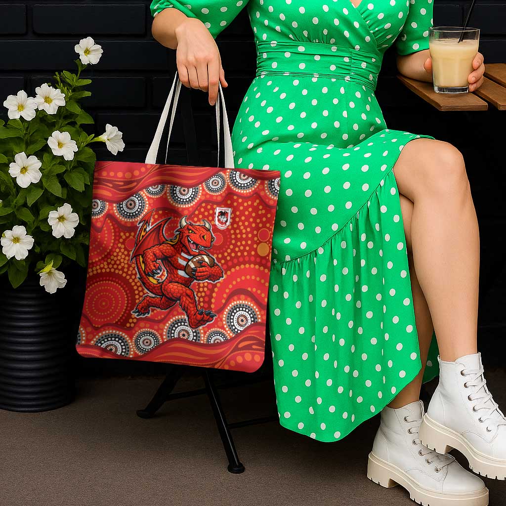 St. George Illawarra Dragons Tote Bag Aboriginal Dot Pattern - Rugby Mascot Heritage Pride