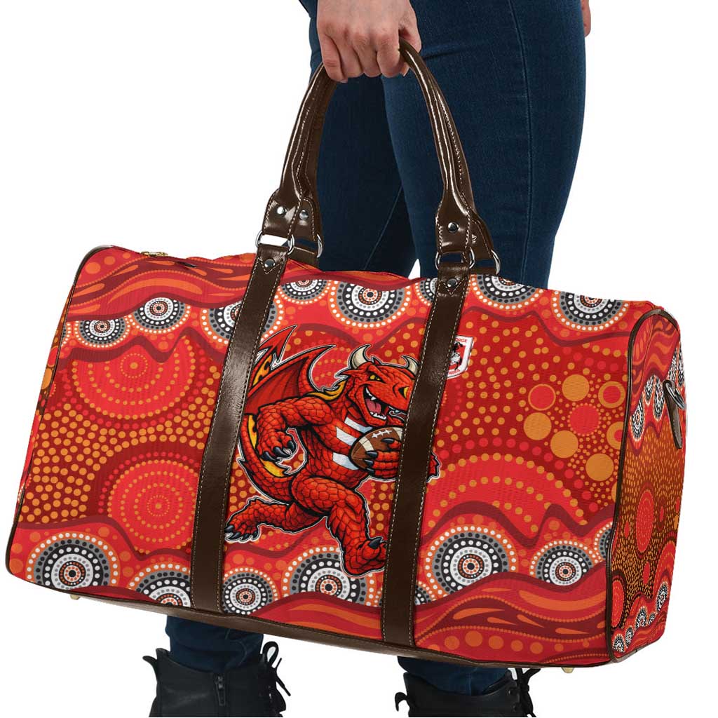 St. George Illawarra Dragons Travel Bag Aboriginal Dot Pattern - Rugby Mascot Heritage Pride
