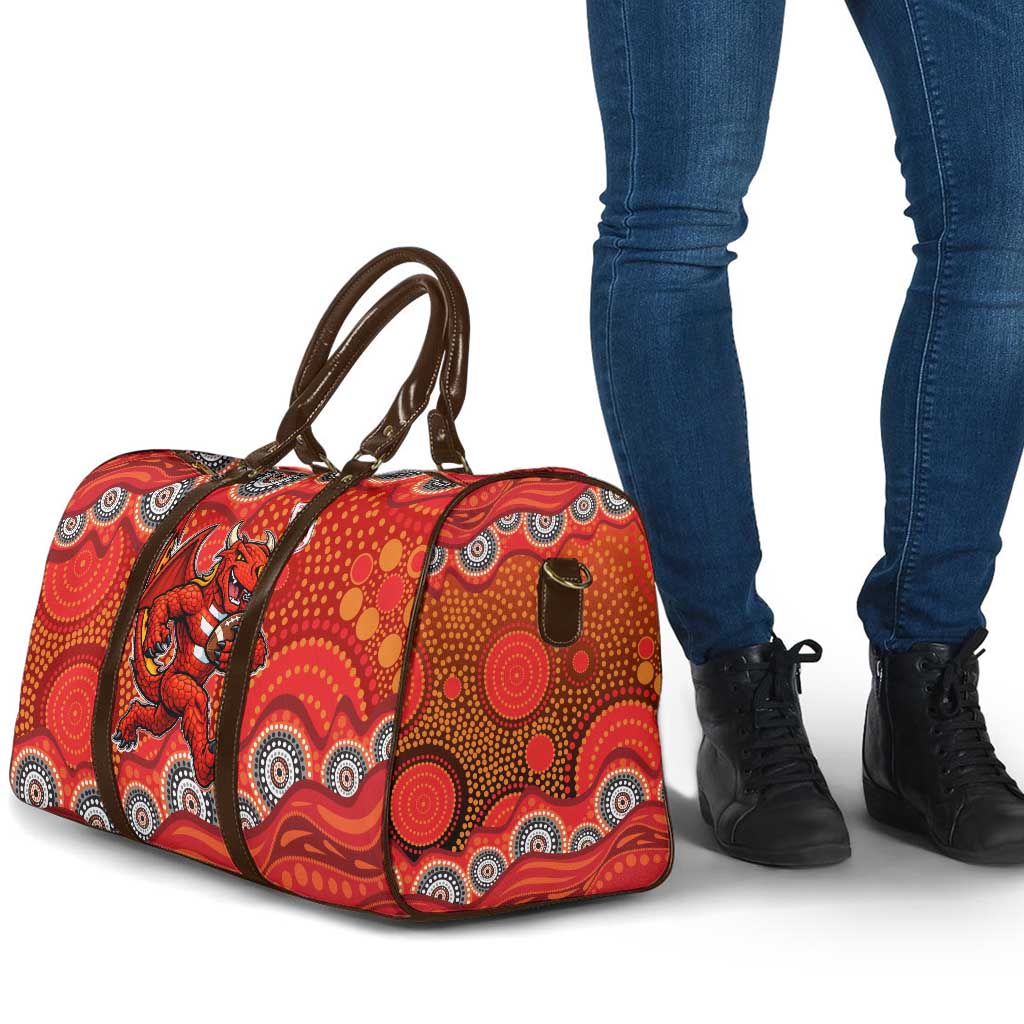 St. George Illawarra Dragons Travel Bag Aboriginal Dot Pattern - Rugby Mascot Heritage Pride