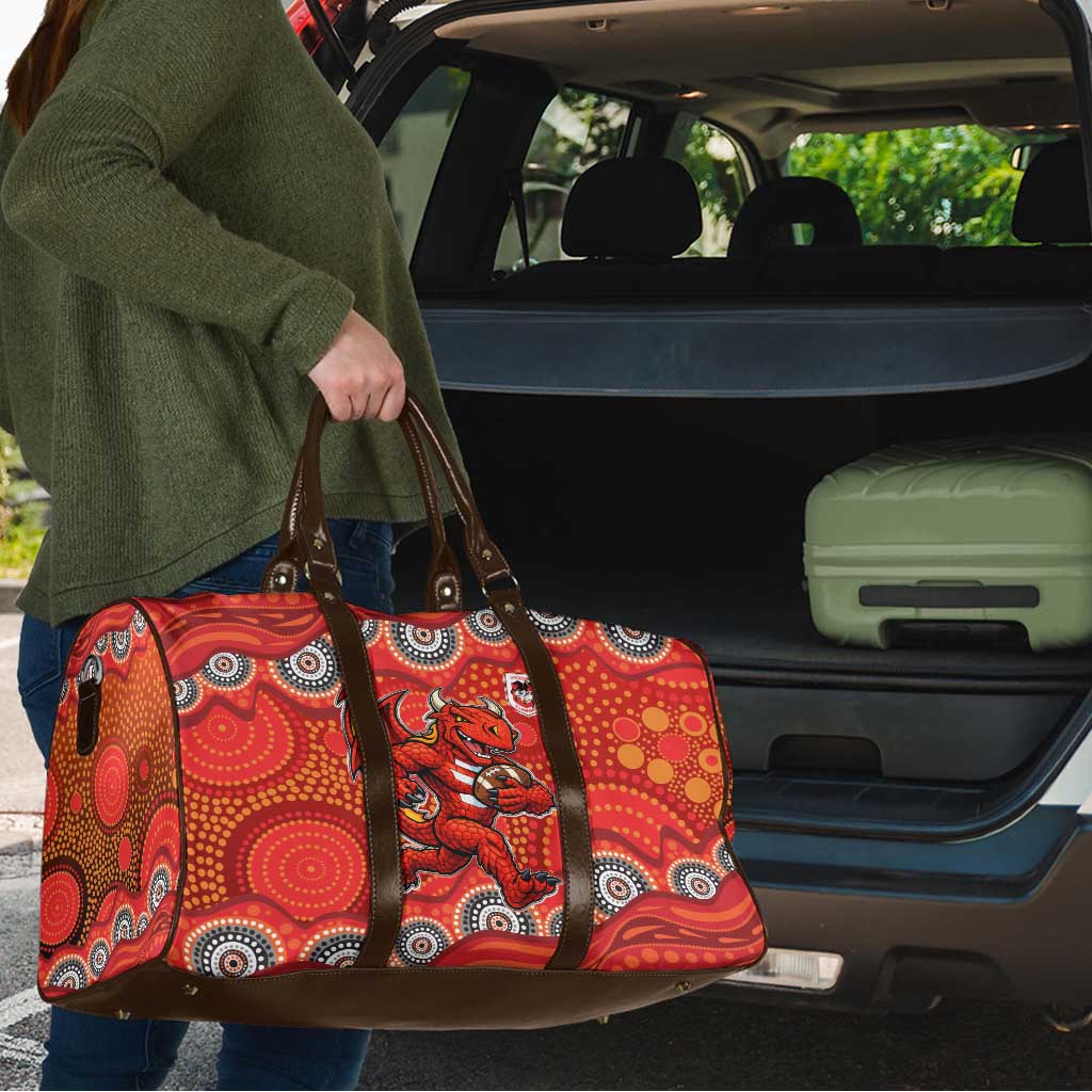 St. George Illawarra Dragons Travel Bag Aboriginal Dot Pattern - Rugby Mascot Heritage Pride