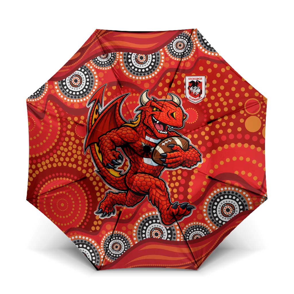St. George Illawarra Dragons Umbrella Aboriginal Dot Pattern - Rugby Mascot Heritage Pride