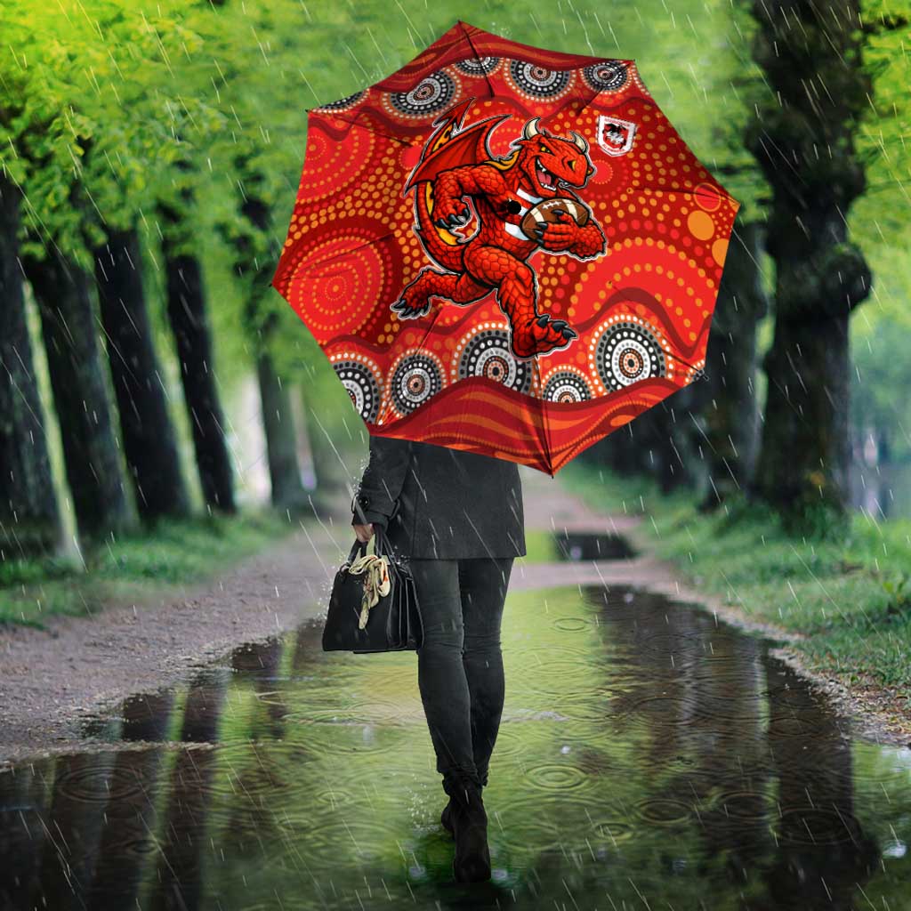 St. George Illawarra Dragons Umbrella Aboriginal Dot Pattern - Rugby Mascot Heritage Pride