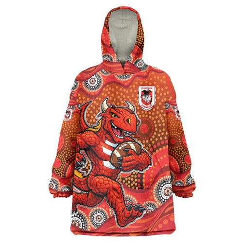 St. George Illawarra Dragons Wearable Blanket Hoodie Aboriginal Dot Pattern - Rugby Mascot Heritage Pride