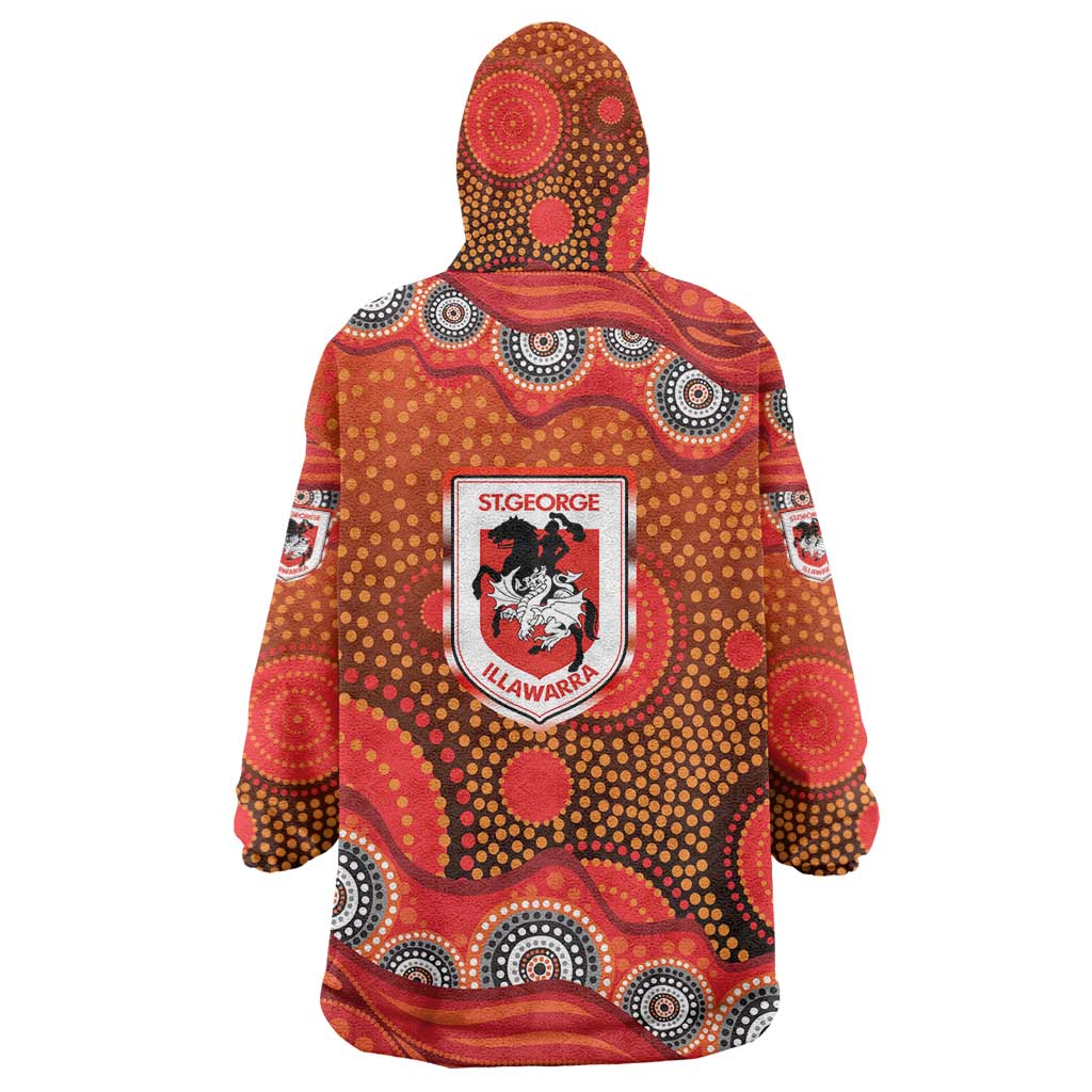St. George Illawarra Dragons Wearable Blanket Hoodie Aboriginal Dot Pattern - Rugby Mascot Heritage Pride