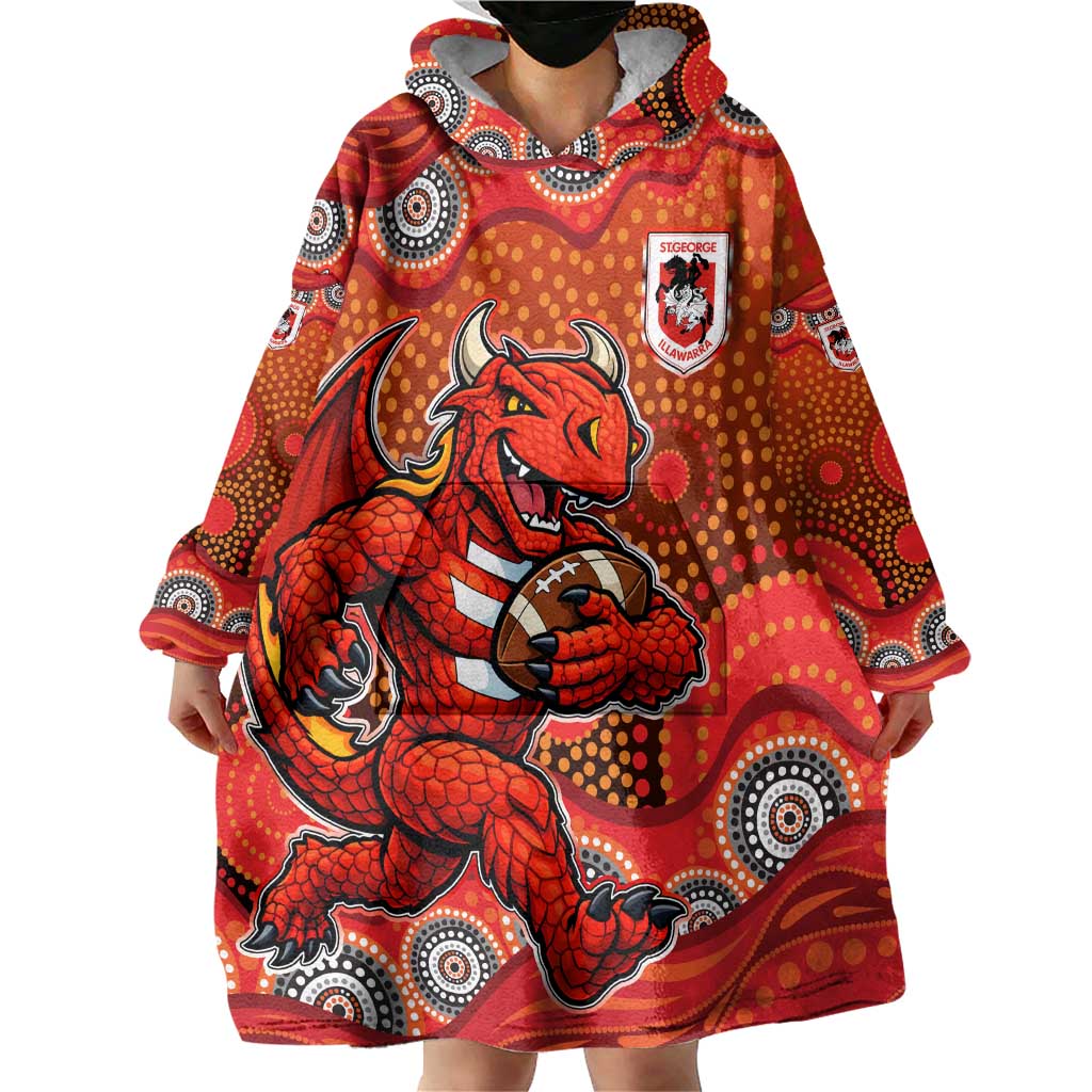 St. George Illawarra Dragons Wearable Blanket Hoodie Aboriginal Dot Pattern - Rugby Mascot Heritage Pride