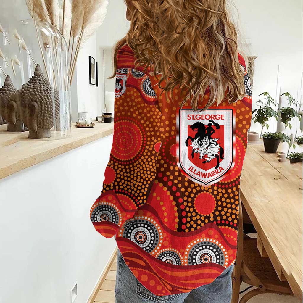 St. George Illawarra Dragons Women Casual Shirt Aboriginal Dot Pattern - Rugby Mascot Heritage Pride