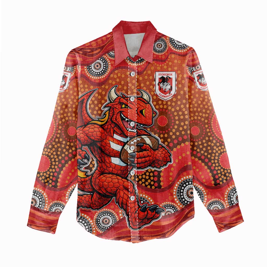 St. George Illawarra Dragons Women Casual Shirt Aboriginal Dot Pattern - Rugby Mascot Heritage Pride