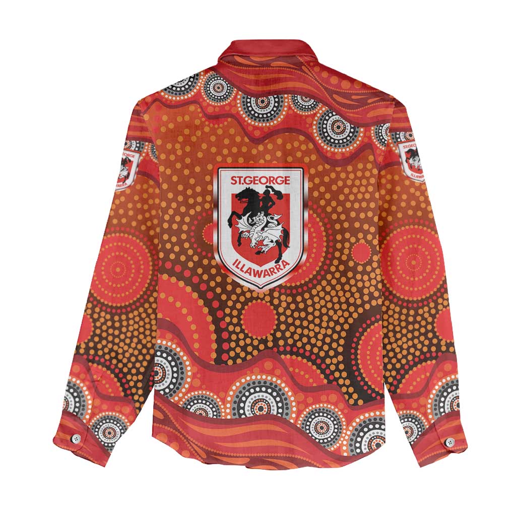 St. George Illawarra Dragons Women Casual Shirt Aboriginal Dot Pattern - Rugby Mascot Heritage Pride