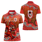 St. George Illawarra Dragons Women Polo Shirt Aboriginal Dot Pattern - Rugby Mascot Heritage Pride