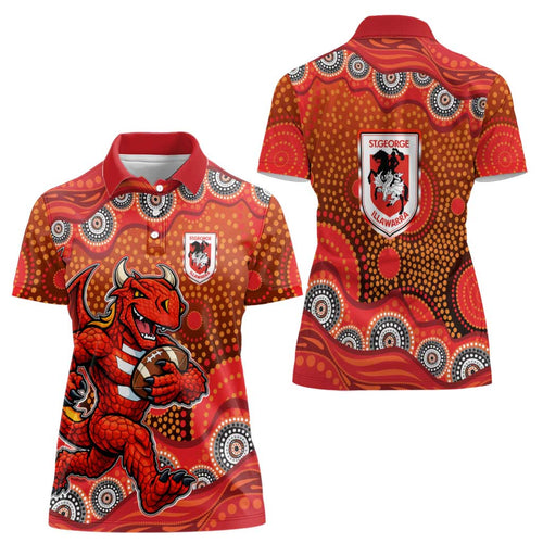 St. George Illawarra Dragons Women Polo Shirt Aboriginal Dot Pattern - Rugby Mascot Heritage Pride
