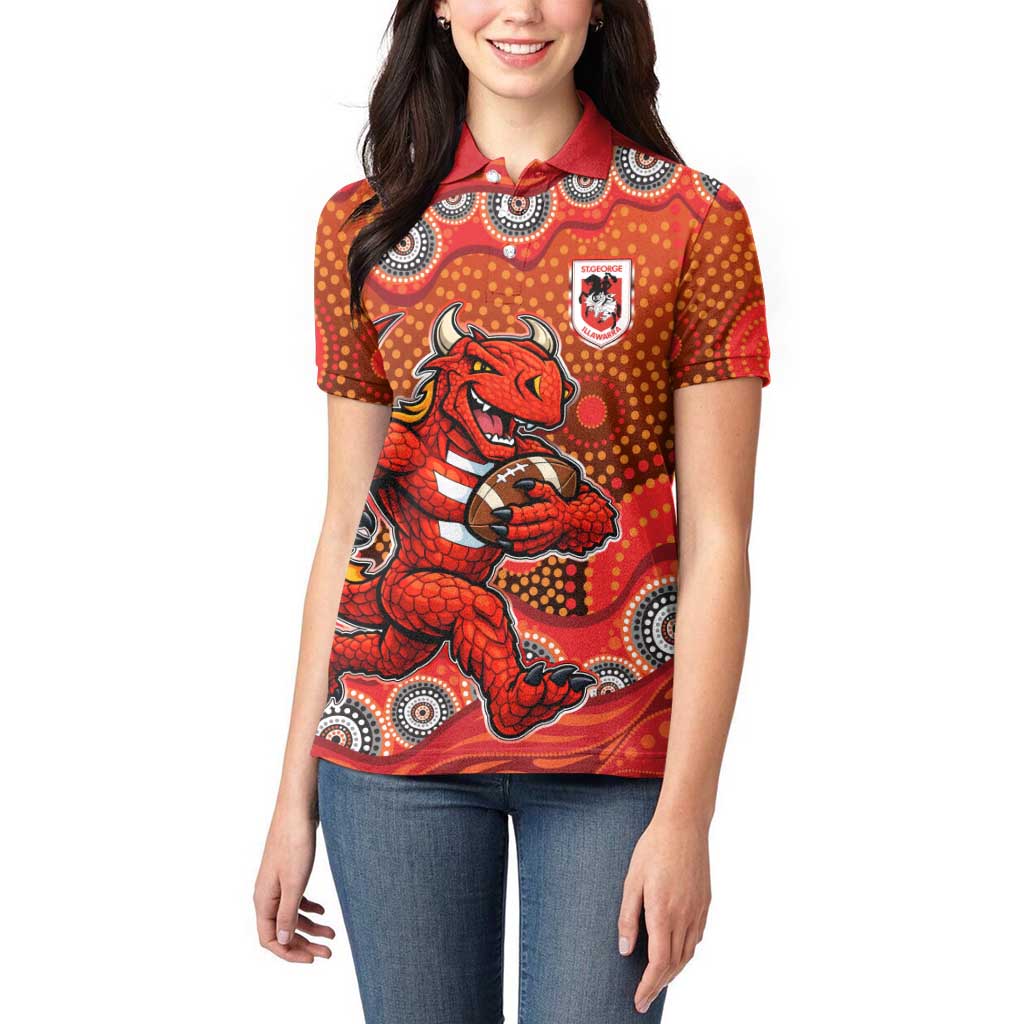 St. George Illawarra Dragons Women Polo Shirt Aboriginal Dot Pattern - Rugby Mascot Heritage Pride