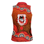 St. George Illawarra Dragons Women Sleeveless Polo Shirt Aboriginal Dot Pattern - Rugby Mascot Heritage Pride