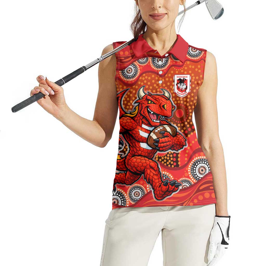 St. George Illawarra Dragons Women Sleeveless Polo Shirt Aboriginal Dot Pattern - Rugby Mascot Heritage Pride