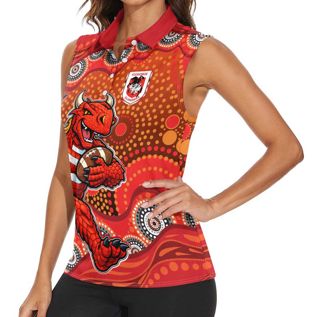 St. George Illawarra Dragons Women Sleeveless Polo Shirt Aboriginal Dot Pattern - Rugby Mascot Heritage Pride