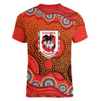St. George Illawarra Dragons Women V-Neck T-Shirt Aboriginal Dot Pattern - Rugby Mascot Heritage Pride