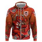 St. George Illawarra Dragons Zip Hoodie Aboriginal Dot Pattern - Rugby Mascot Heritage Pride