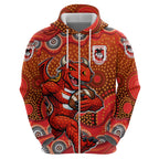 St. George Illawarra Dragons Zip Hoodie Aboriginal Dot Pattern - Rugby Mascot Heritage Pride