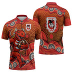 St. George Illawarra Dragons Zipper Polo Shirt Aboriginal Dot Pattern - Rugby Mascot Heritage Pride