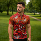 St. George Illawarra Dragons Zipper Polo Shirt Aboriginal Dot Pattern - Rugby Mascot Heritage Pride