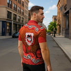 St. George Illawarra Dragons Zipper Polo Shirt Aboriginal Dot Pattern - Rugby Mascot Heritage Pride