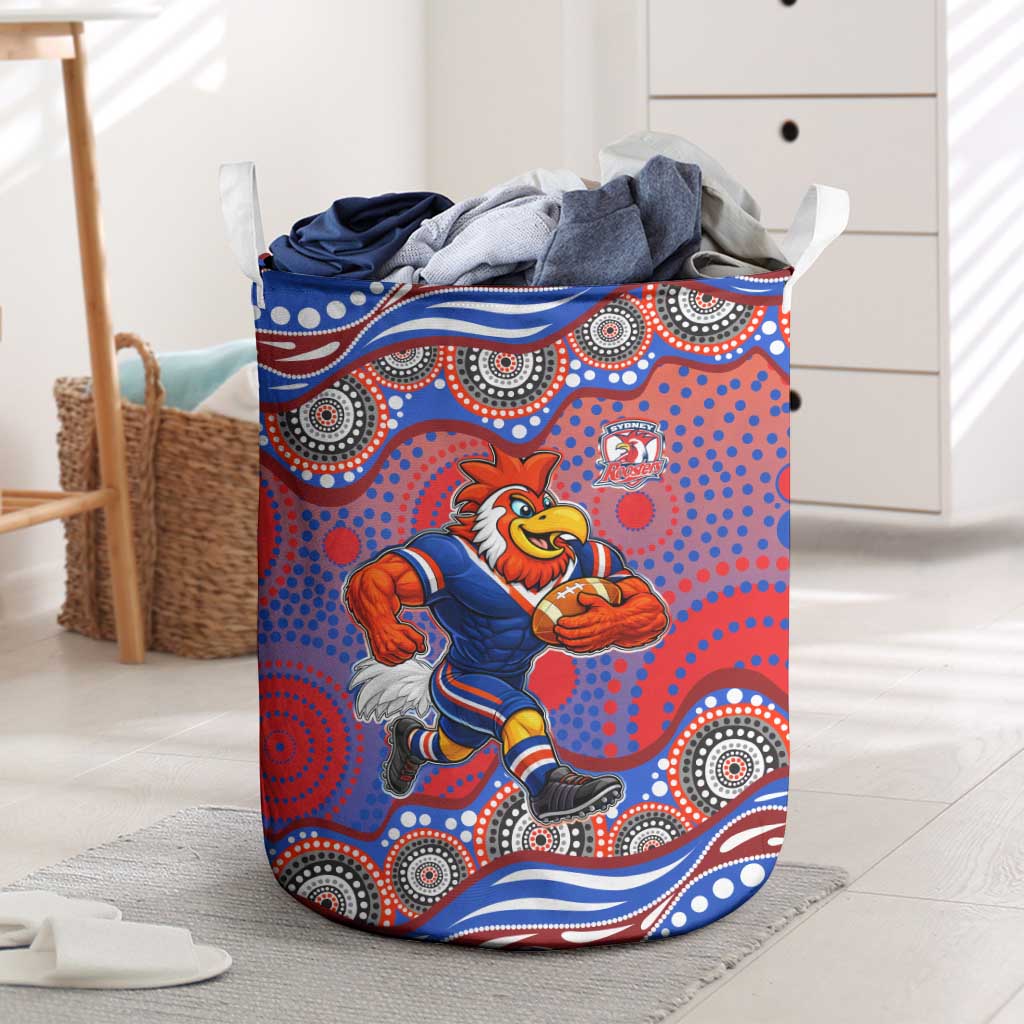 Sydney Roosters Laundry Basket Aboriginal Dot Pattern - Rugby Mascot Heritage Pride