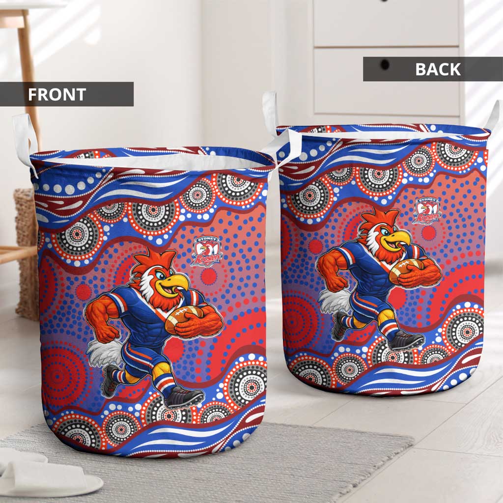 Sydney Roosters Laundry Basket Aboriginal Dot Pattern - Rugby Mascot Heritage Pride